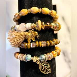 A variety of stacking bracelets